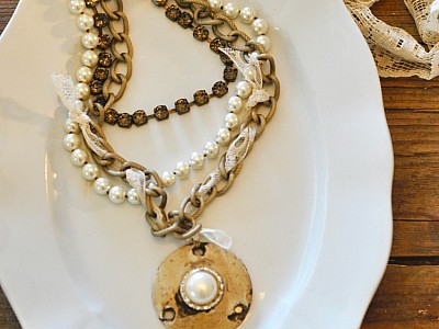 Antique shabby pearl crystal necklace