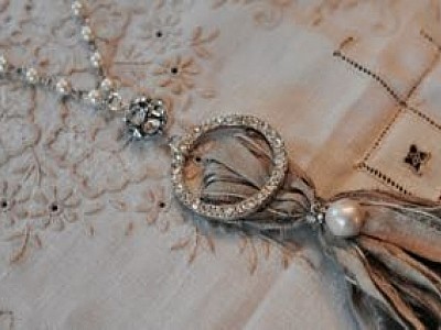 Grey silk tassel bling necklace